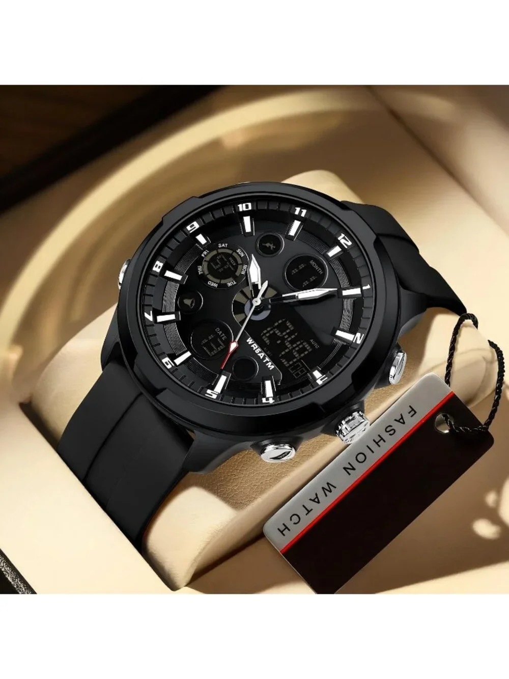 Men Black Large Face Watches Chronograph Waterproof Sport Military Heavy Duty